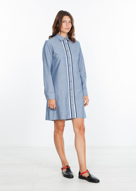 VESTIDO CAMISA DE CAMBRAY EN AZUL