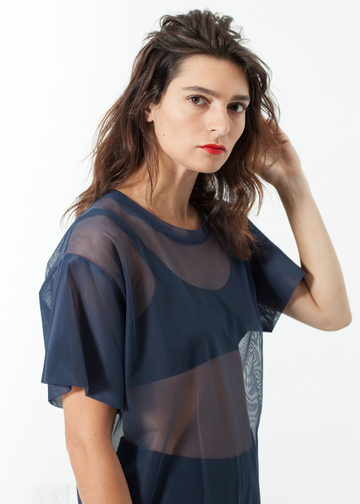 T-shirt a rete in blu navy
