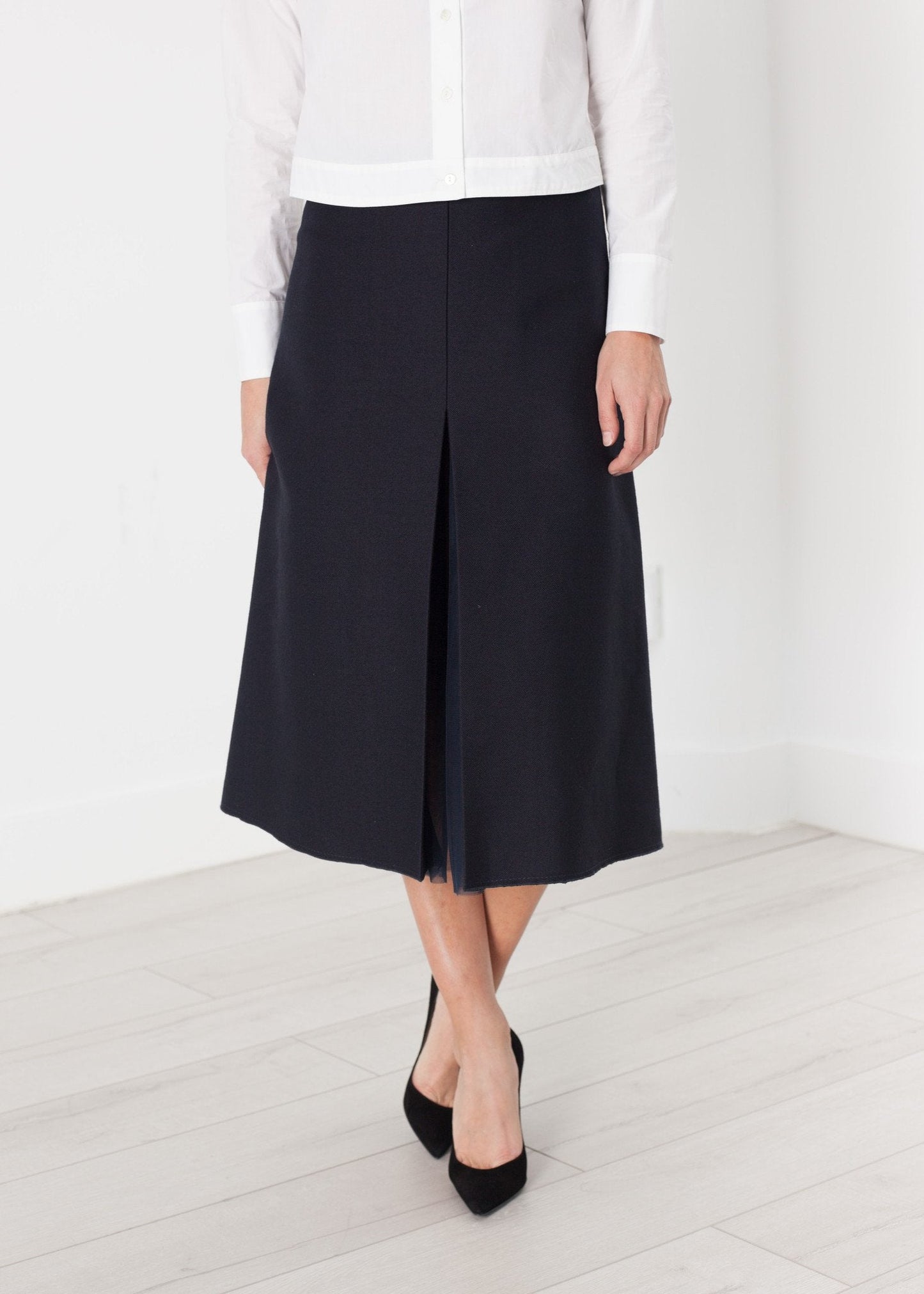 Jupe plissée en tulle bleu marine