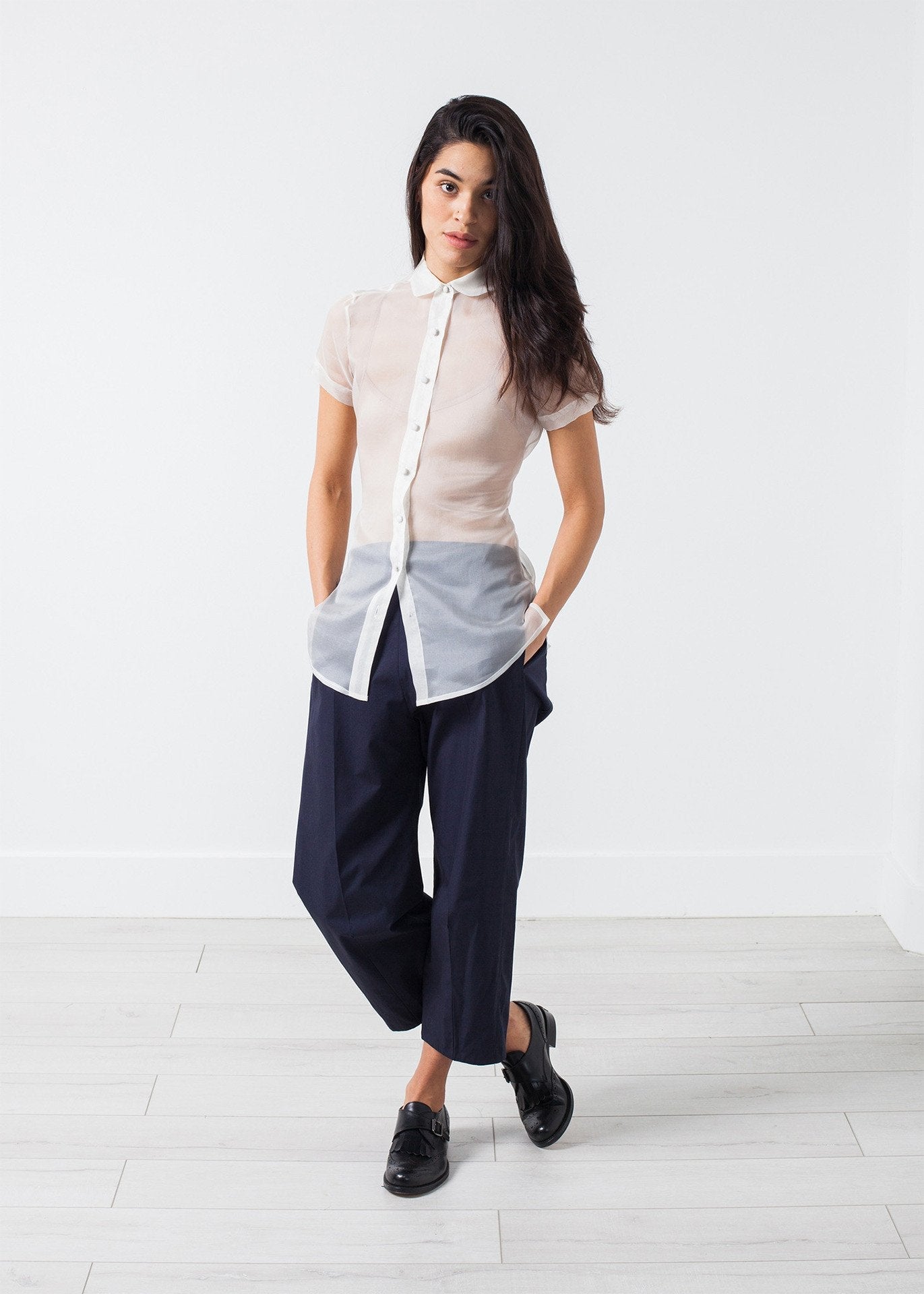 Chemisier boutonné transparent en ivoire